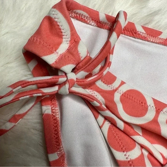 Victoria’s Secret Swim Bottoms Bikini Tie Sides Circles Peach & White Size Large - Picture 2 of 16